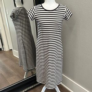 Anthropologie Loup Navy & Cream Striped Cotton Midi Dress Size Medium